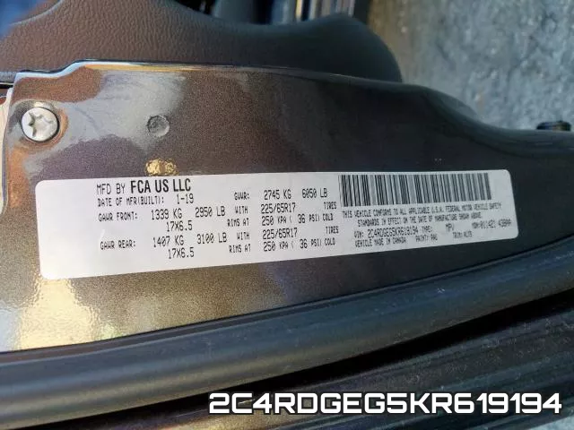 2C4RDGEG5KR619194 фото 2