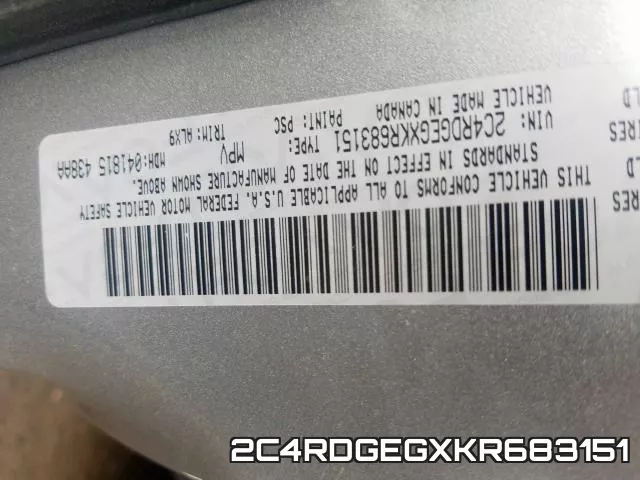 2C4RDGEGXKR683151 фото 2