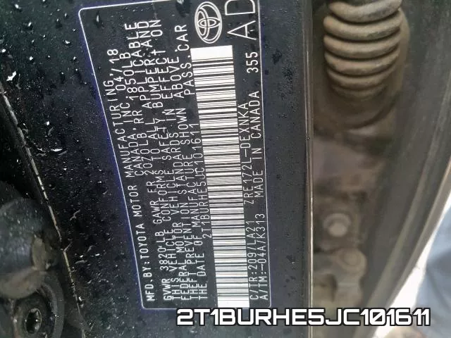 2T1BURHE5JC101611 фото 2