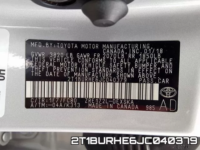 2T1BURHE6JC040379 фото 2