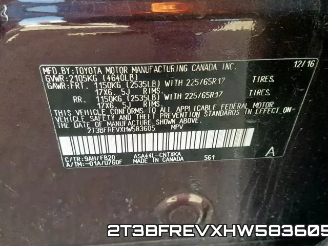 2T3BFREVXHW583605 фото 2