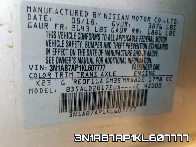 3N1AB7AP1KL607777 фото 2