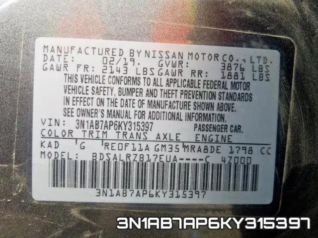 3N1AB7AP6KY315397 фото 2