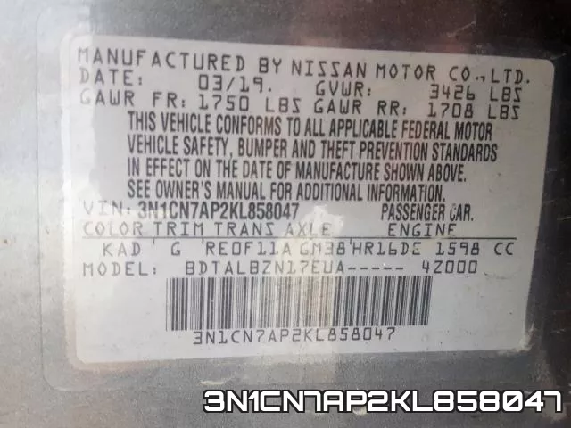 3N1CN7AP2KL858047 фото 2