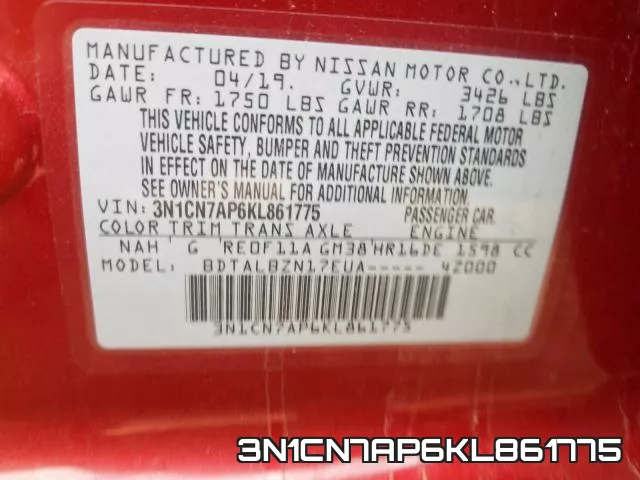 3N1CN7AP6KL861775 фото 2