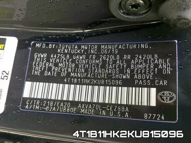 4T1B11HK2KU815096 фото 2