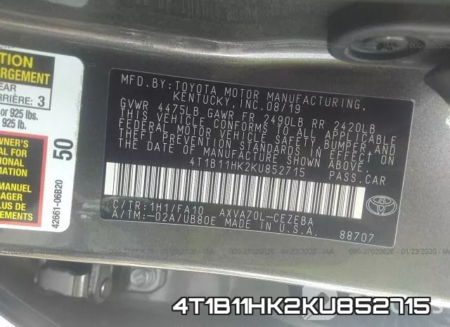 4T1B11HK2KU852715 фото 10