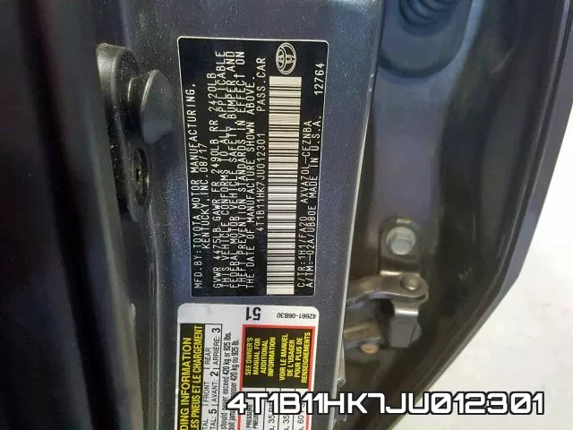 4T1B11HK7JU012301 фото 2