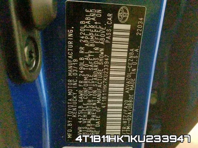 4T1B11HK7KU233947 фото 2