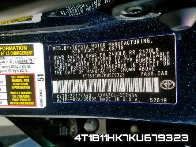 4T1B11HK7KU679323 фото 2