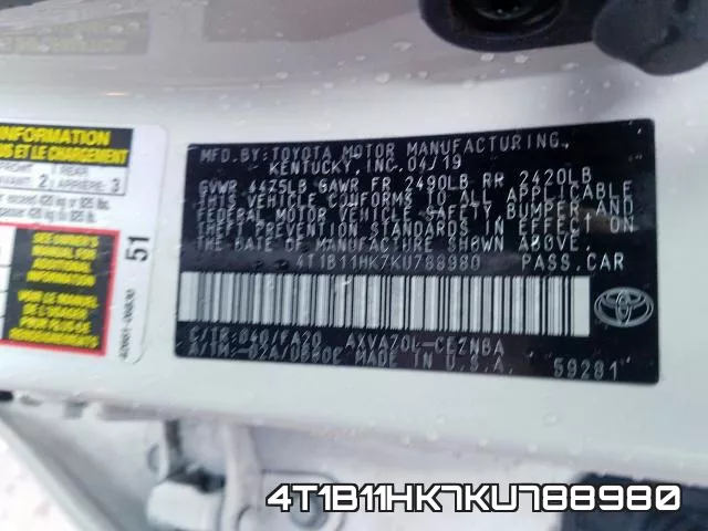 4T1B11HK7KU788980 фото 2