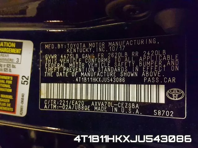 4T1B11HKXJU543086 фото 2