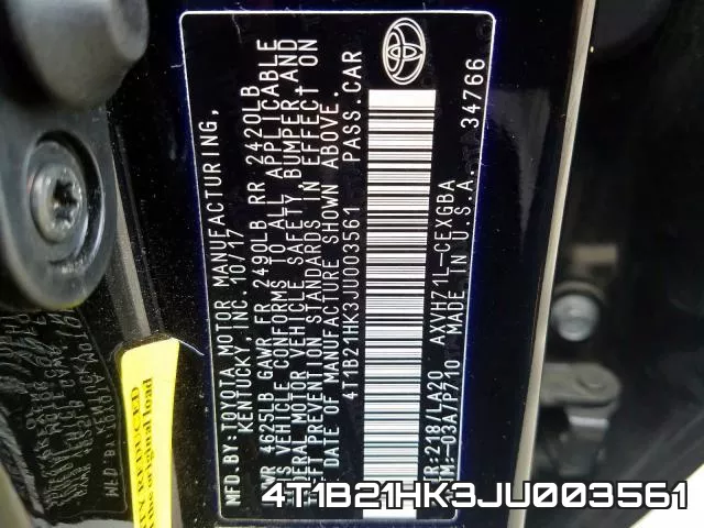 4T1B21HK3JU003561 фото 2