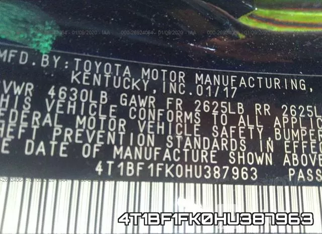 4T1BF1FK0HU387963 фото 10