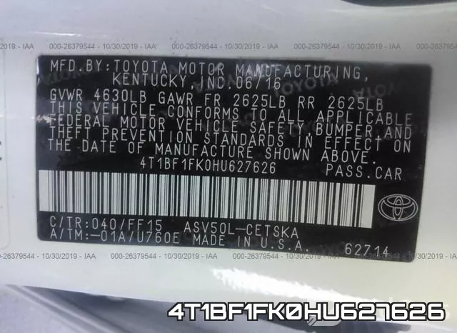 4T1BF1FK0HU627626 фото 10