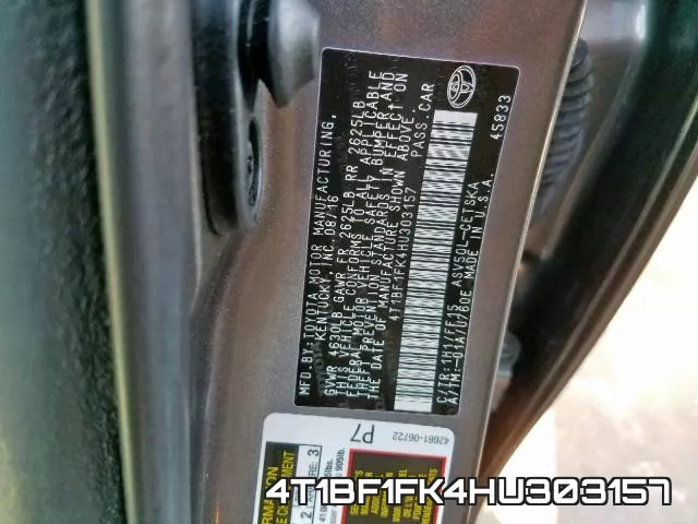 4T1BF1FK4HU303157 фото 2