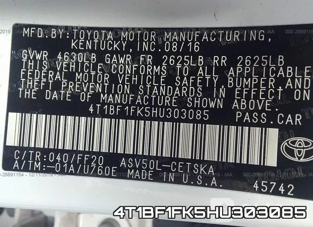 4T1BF1FK5HU303085 фото 10