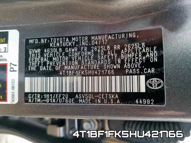 4T1BF1FK5HU421766 фото 2