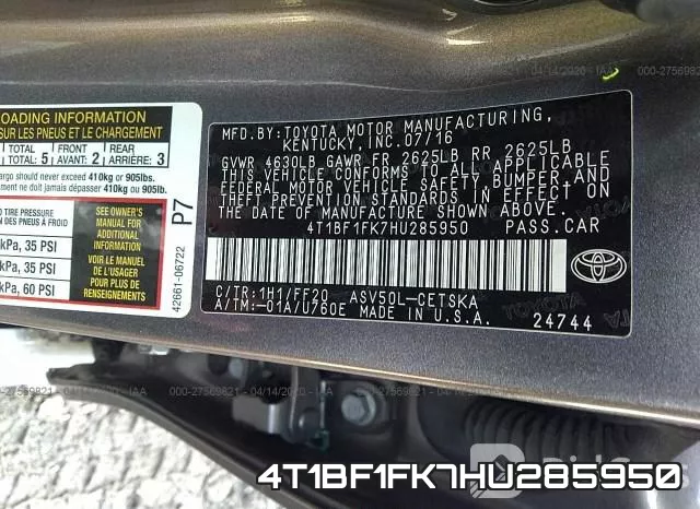 4T1BF1FK7HU285950 фото 10