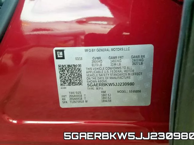 5GAERBKW5JJ230980 фото 2
