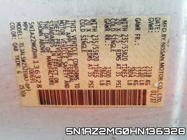 5N1AZ2MG0HN136328 фото 2