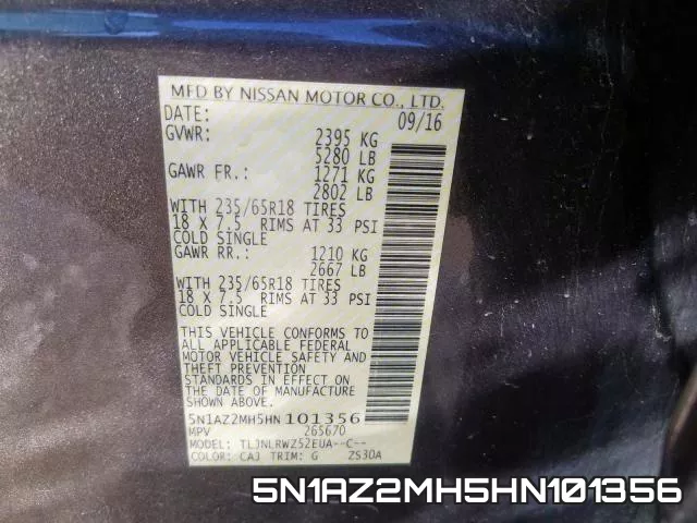5N1AZ2MH5HN101356 фото 2