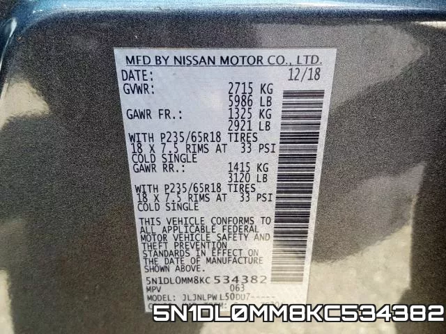 5N1DL0MM8KC534382 фото 2