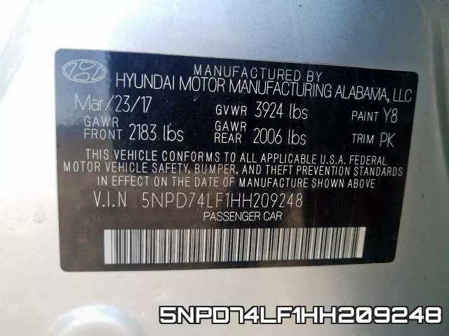 5NPD74LF1HH209248 фото 2