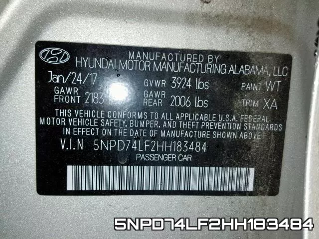 5NPD74LF2HH183484 фото 2