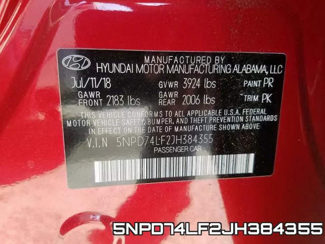 5NPD74LF2JH384355 фото 2