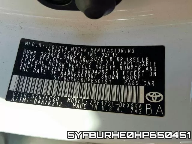 5YFBURHE0HP650451 фото 2