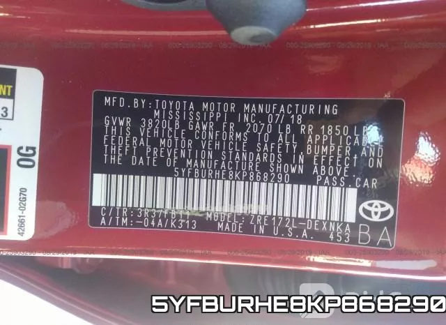 5YFBURHE8KP868290 фото 9