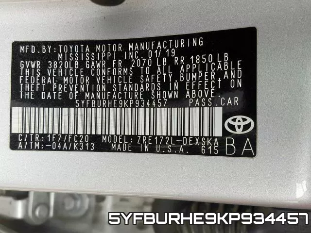 5YFBURHE9KP934457 фото 2