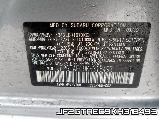 JF2GTAEC9KH318493 фото 2