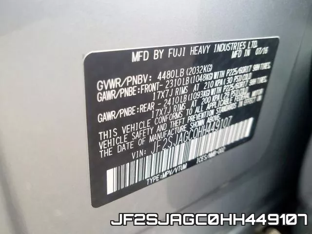 JF2SJAGC0HH449107 фото 2