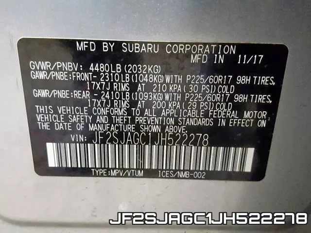 JF2SJAGC1JH522278 фото 2