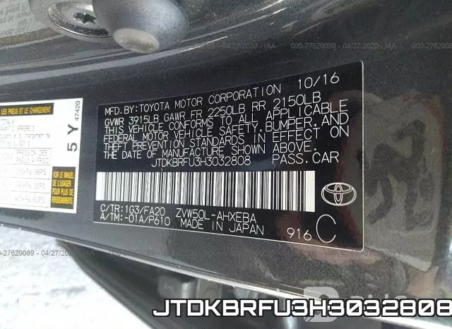 JTDKBRFU3H3032808 фото 10