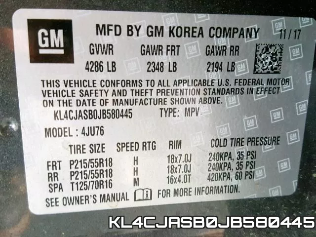 KL4CJASB0JB580445 фото 2