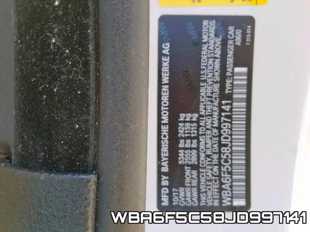 WBA6F5C58JD997141 фото 2