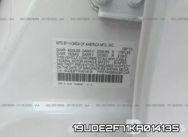 19UDE2F71KA014135 фото 10