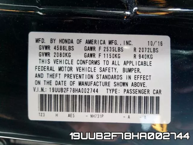19UUB2F78HA002744 фото 2