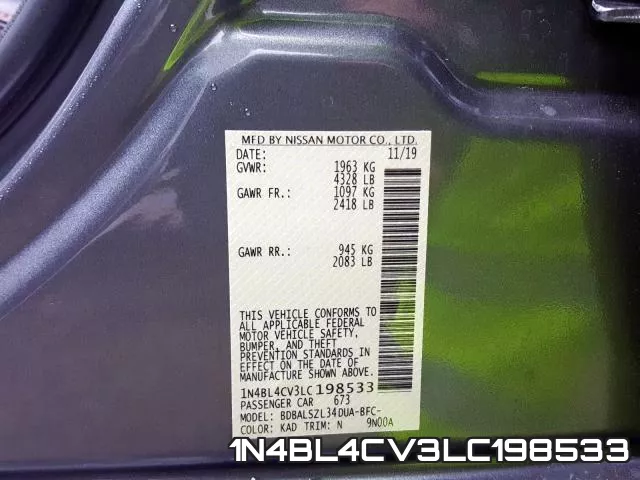 1N4BL4CV3LC198533 фото 2