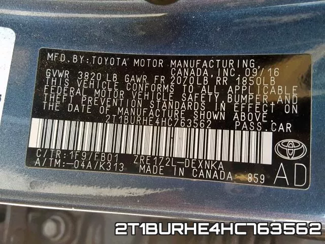 2T1BURHE4HC763562 фото 2