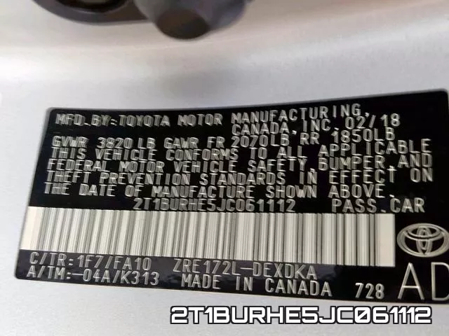 2T1BURHE5JC061112 фото 2