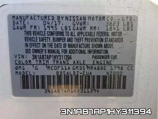 3N1AB7AP1HY311394 фото 2