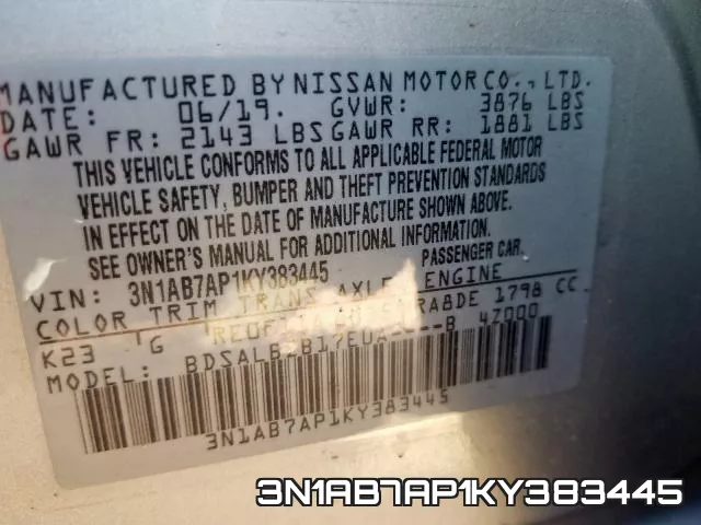 3N1AB7AP1KY383445 фото 2