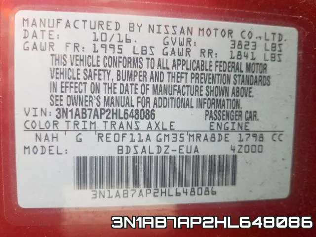 3N1AB7AP2HL648086 фото 2