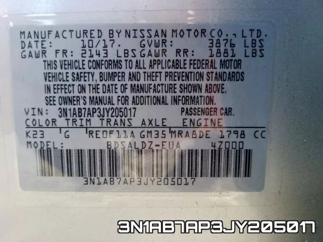 3N1AB7AP3JY205017 фото 2