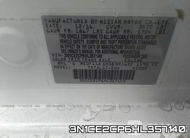 3N1CE2CP6HL357140 фото 10