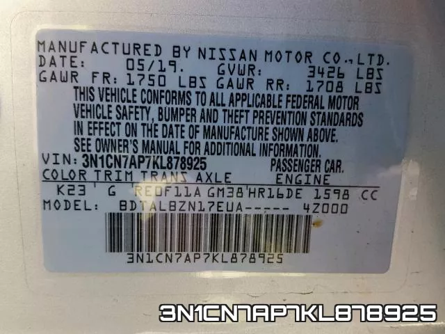 3N1CN7AP7KL878925 фото 2